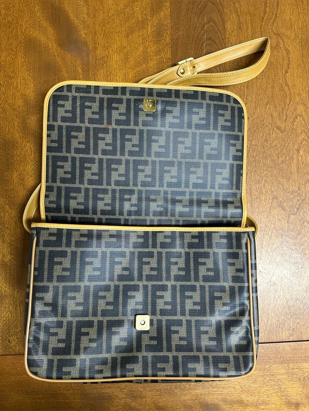 Vintage Fendi Leather Zucca Canvas Crossbody Bag W/ Dust Bag - Picture 7 of 16